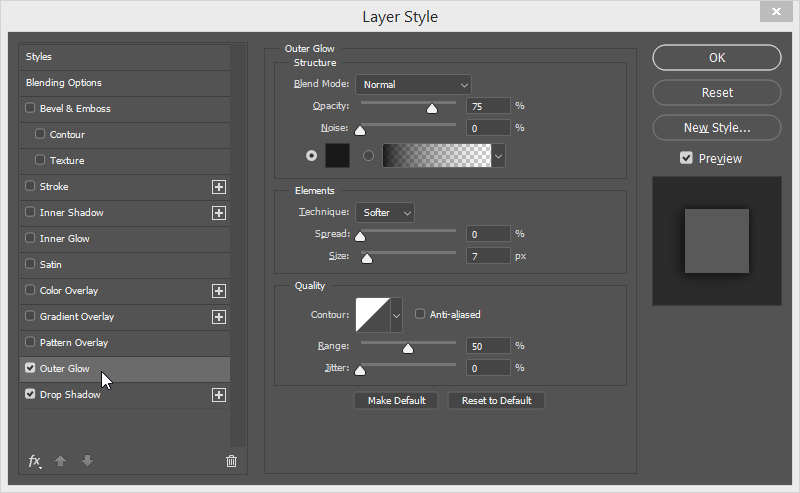 photoshop navigationsbar outer glow