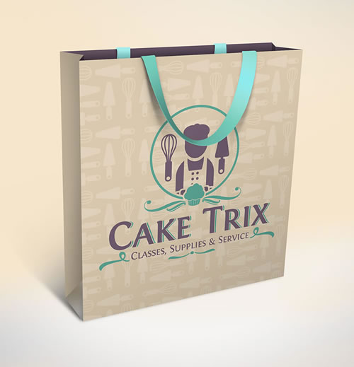 Cake-Trix-Logo, Einkaufstaschen und T-Shirt Entwurf