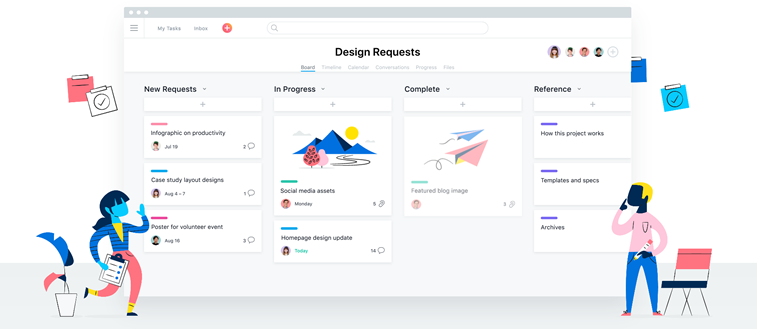 Asana homepage illustrationen