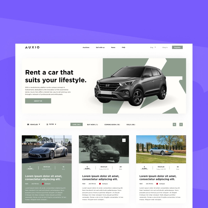 Beispiel einer Website zum Mieten eines Autos.