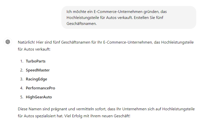 ChatGPT prompt fur Benennung des Ladens.